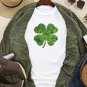 White Sequin Clover Patch Graphic St Patrick Fashion Tee