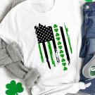 White St. Patricks Clover American Flag Print Crewneck Tee