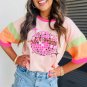 Pink Sequin Disco Ball Color Block Sleeve Graphic Tee