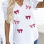 White Sequin Bow Patched Puff Sleeve T Shirt