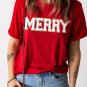 Red Christmas MERRY Graphic Cuffed Sleeve T Shirt