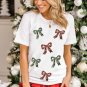 White Christmas Bowknot Graphic Cotton Blend T Shirt