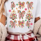 White Christmas Tree Bow Knot Print Round Neck T Shirt