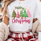 White Merry Christmas Holiday Vibe Graphic Crewneck T Shirt