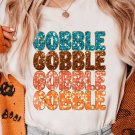 White Heat Transfer GOBBLE Graphic Crewneck Thanksgiving T Shirt