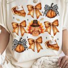 White Cute Bowknot Tanksgiving Graphic Crewneck T Shirt