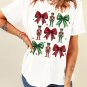 White Bowknot Nutcracker Printed Crewneck Christmas T Shirt