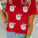 Red Faux Sequin Christmas Claus Pattern Crewneck T Shirt