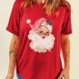 Red Christmas Santa Claus Print Crew Neck T Shirt