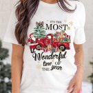 White Christmas Pattern Slogan Print Crew Neck T Shirt