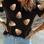 Black Sequin Candy Patched Pattern Halloween T Shirt