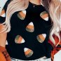 Black Sequin Candy Patched Pattern Halloween T Shirt