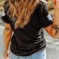 Black Glitter Ghost Pattern Crew Neck Halloween T Shirt