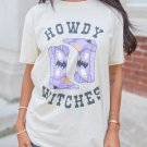 White HOWDY WITCHES Halloween Boots Crewneck T Shirt