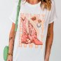 White HOWDY Cowboy Boots Graphic Crew Neck T Shirt