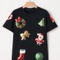 Black Sequin Christmas Essentials Graphic Crewneck T Shirt