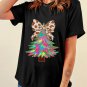 Black Heat Transfer Printing Christmas Tree Bowknot T Shirt