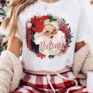 White Believe Christmas Father Graphic Crewneck T Shirt