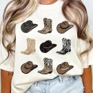 White Cowboys Boots Western Fashion Print T Shirt