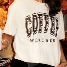 White COFFEE WEATHER Round Neck Graphic T Shirt