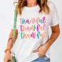 White Thankful Printed Crewneck Thanksgiving T Shirt