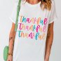 White Thankful Printed Crewneck Thanksgiving T Shirt