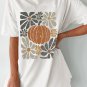 White Thanksgiving Pumpkin Print Loose Crewneck Tunic T Shirt