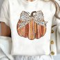 White Thanksgiving Bow Knot Pumpkin Print Round Neck T Shirt