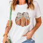White Thanksgiving Bow Knot Pumpkin Print Round Neck T Shirt