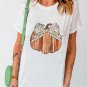 White Thanksgiving Bow Knot Pumpkin Print Round Neck T Shirt