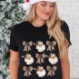 Black Santa Claus Leopard Bow Print Crew Neck Casual T Shirt