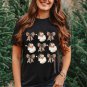 Black Santa Claus Leopard Bow Print Crew Neck Casual T Shirt