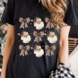 Black Santa Claus Leopard Bow Print Crew Neck Casual T Shirt