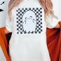 White Checkered Ghost Print Crew Neck Oversized T Shirt