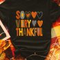 Black So Very Thankful Heart Printed Crewneck Thanksgiving T Shirt
