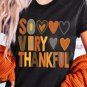 Black So Very Thankful Heart Printed Crewneck Thanksgiving T Shirt