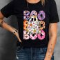 Black BOO Floral Ghost Print Crew Neck Halloween T Shirt