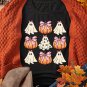 Black Bowknot Ghost Pumpkin Graphic Halloween T Shirt