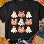 Black Bowknot Ghost Pumpkin Graphic Halloween T Shirt
