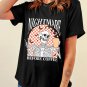 Black Nightmare Before Coffee Skull Checkerboard Graphic Halloween Tee