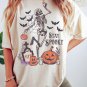White Skull Pumpkin Face STAY SPOOKY Graphic Halloween T Shirt