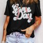 Black Sequin Game Day Graphic Crew Neck Tee