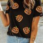 Black Sequin Pumpkin Face Halloween T Shirt