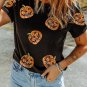 Black Sequin Pumpkin Face Halloween T Shirt
