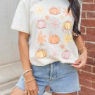 White Floral Pumpkin Graphic Crewneck Halloween T Shirt
