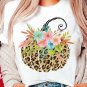 White Floral Leopard Pumpkin Graphic Halloween T Shirt
