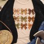 Khaki Halloween Fall Bowknot Graphic Short Sleeve Top