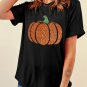 Black Glittering Pumpkin Graphic Halloween T Shirt