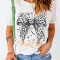 White SPOOKY WITCH Leopard Bowknot Bat Graphic Halloween T Shirt