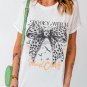 White SPOOKY WITCH Leopard Bowknot Bat Graphic Halloween T Shirt